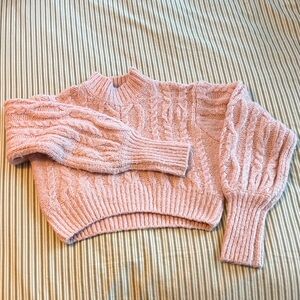 Forever 21 Cozy Cropped Pink Cable Knit Sweater